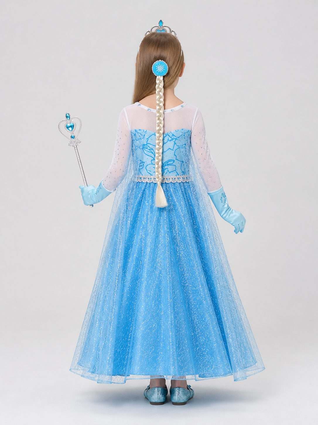 Elsa Princess Dress for Girls with Accessories back view