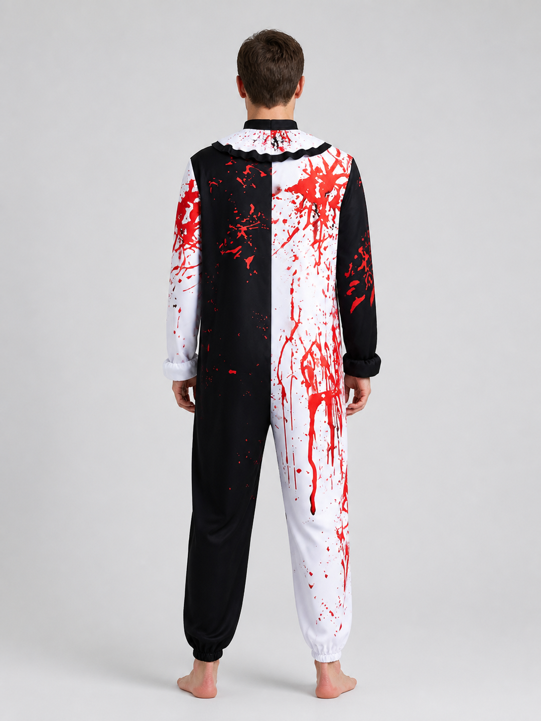 “Sinister Clown” Cosplay Costume, Black and White Jumpsuit back view