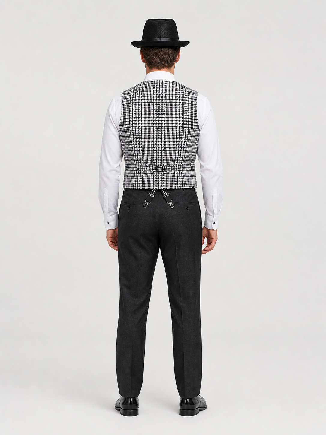 Set: Vest and Accessories, Black and White Houndstooth back view