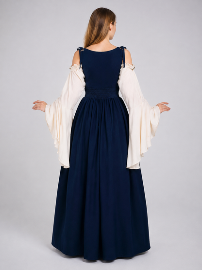 Medieval Dress with Lace-Up Front and Flared Sleeves back view
