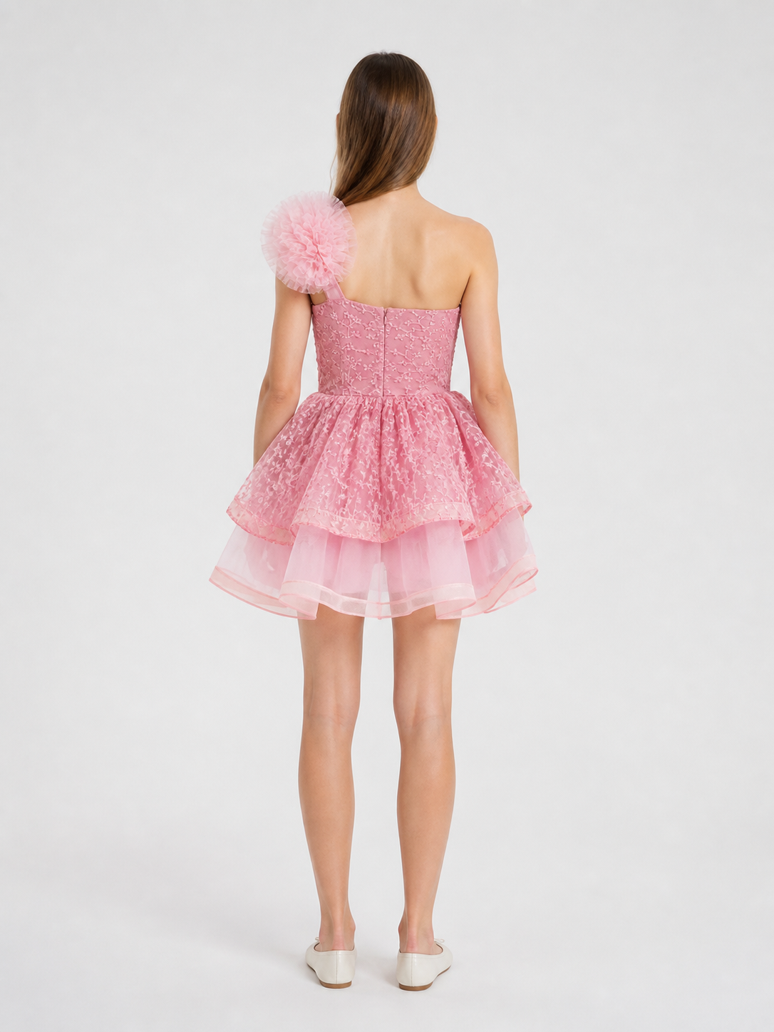 Elegant princess dress with embroidery, tulle, and a train