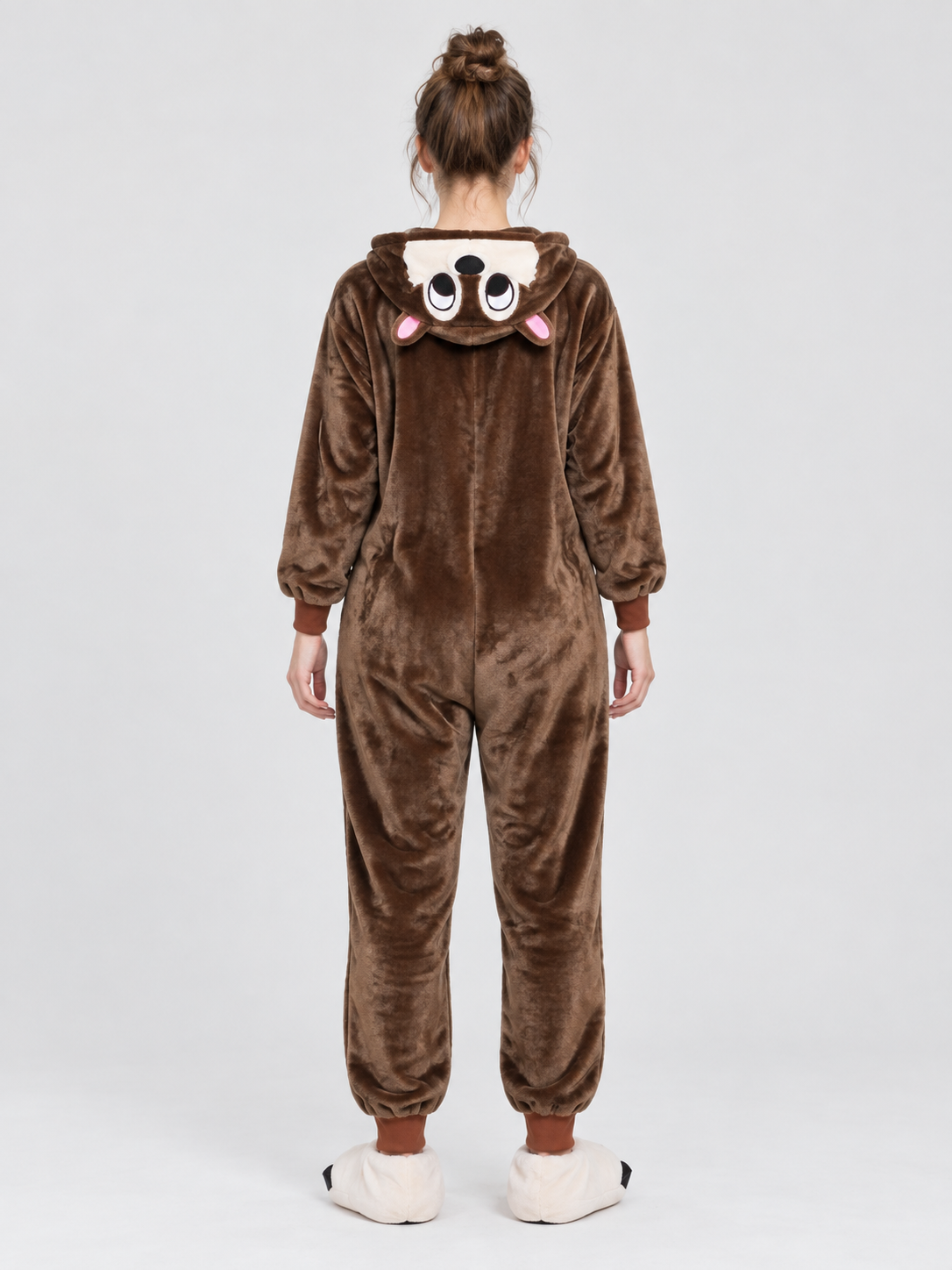 Flannel Pajama Jumpsuit with Hood and Ears
