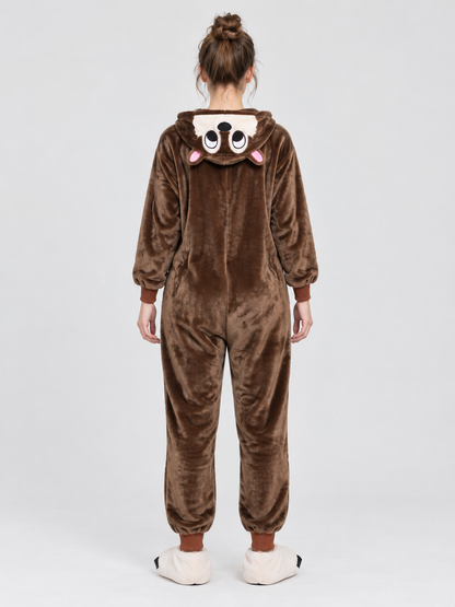 Flannel Pajama Jumpsuit with Hood and Ears