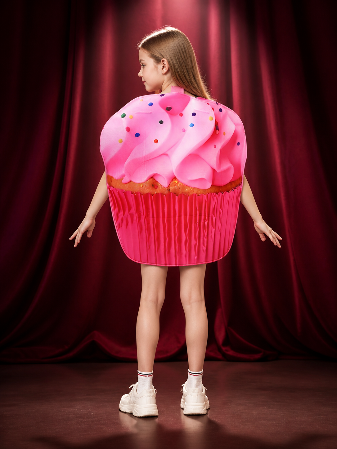 Kids and Adults Cupcake Bodysuit Costume, 3D Cream and Polka Dot for Halloween back view