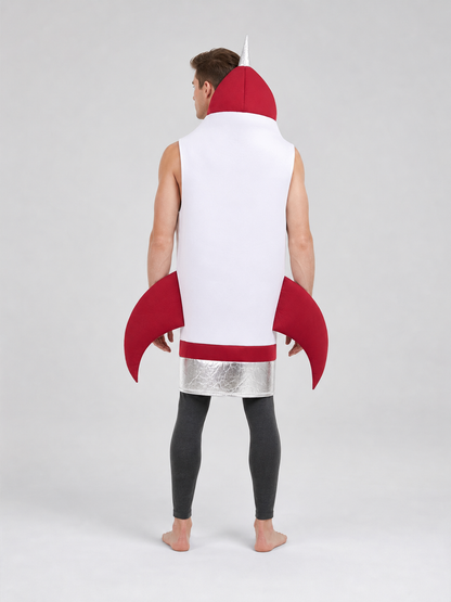 The rocket costume is designed in the shape of a space rocket and is suitable