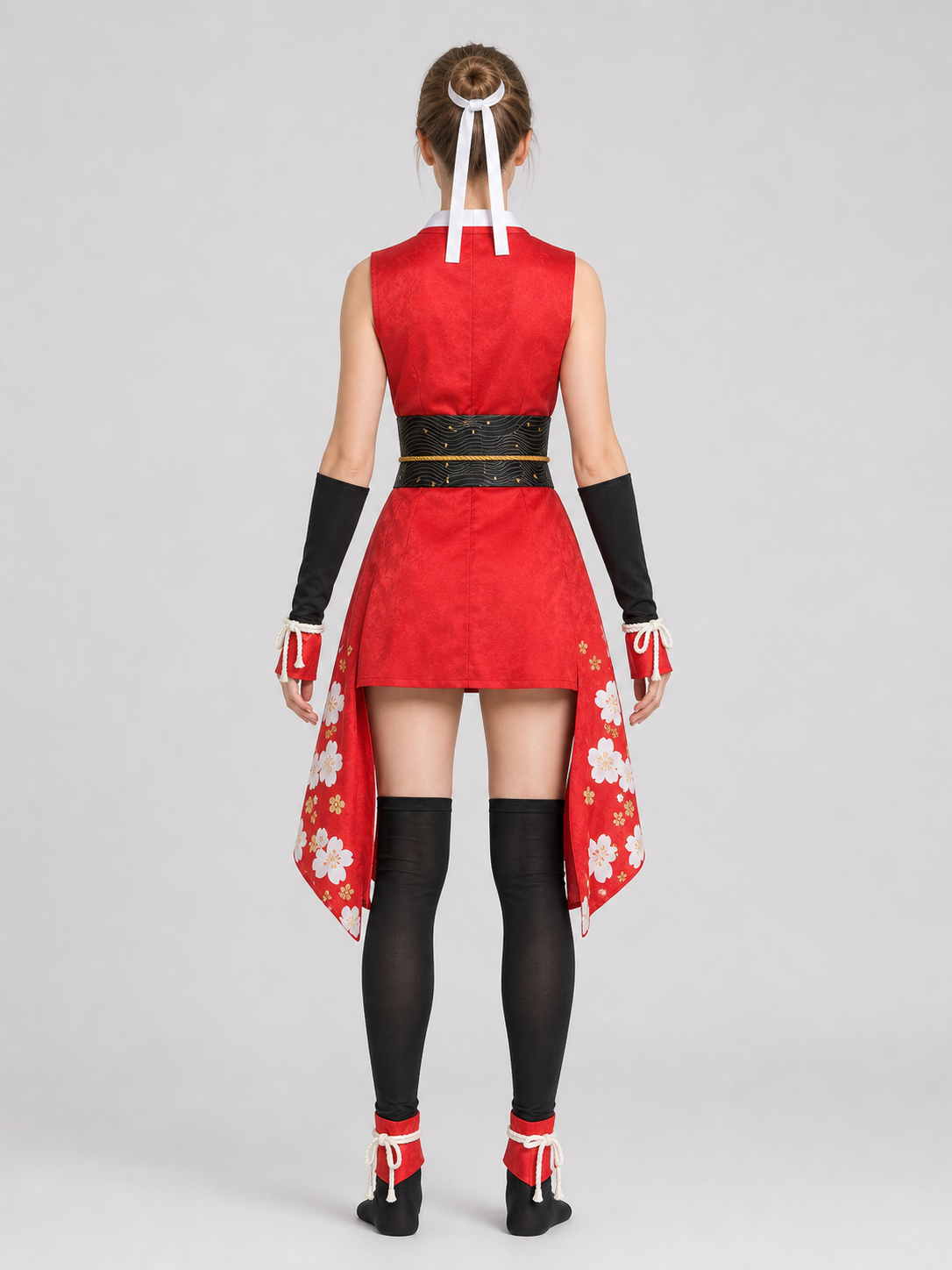 Mai Shiranui Cosplay Costume with Accessories, Red Set back view
