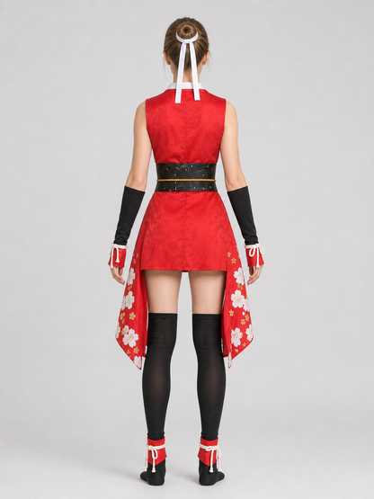 Mai Shiranui Cosplay Costume with Accessories, Red Set back view
