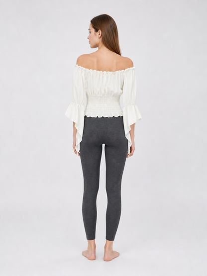Off-the-Shoulder Lace-Up Crop Blouse