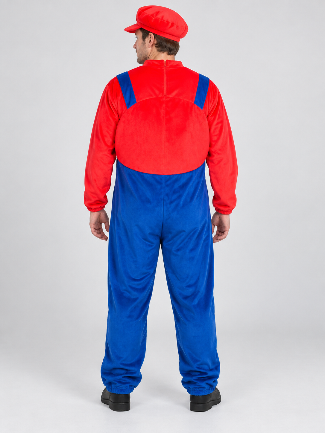Mario costume for cosplay and role-playing with mustache and hat
