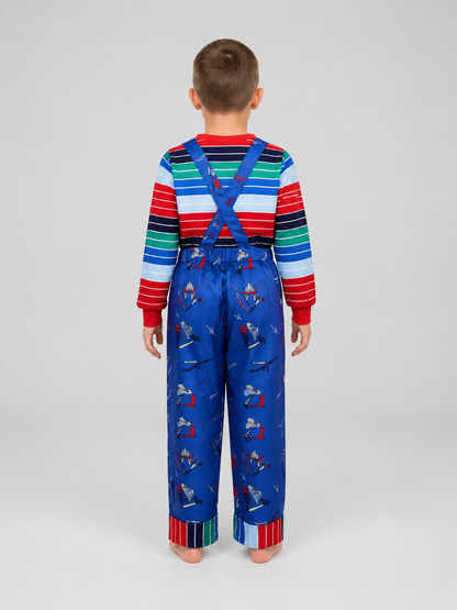 Chucky Cosplay Costume, Long-Sleeve Shirt and Bib Overalls back view