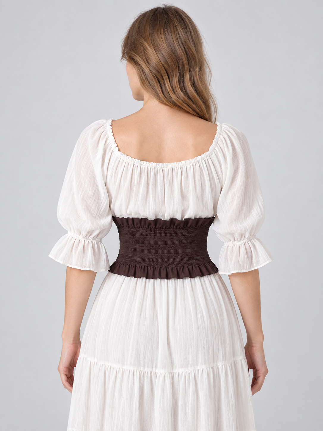 Brown textile corset belt with eyelets and lacing