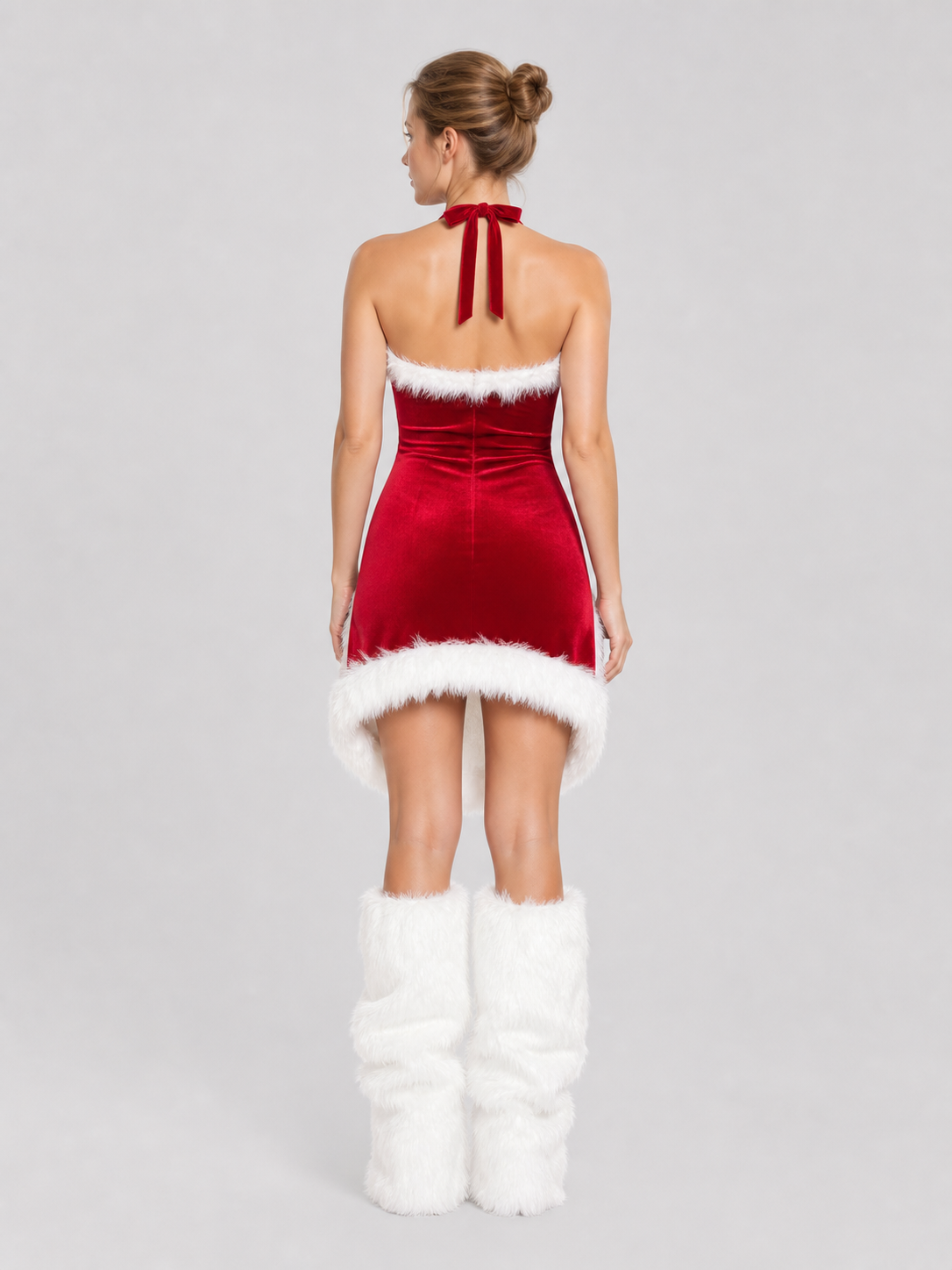 New Year's Costume, Red Dress with White Fuzzy Trim