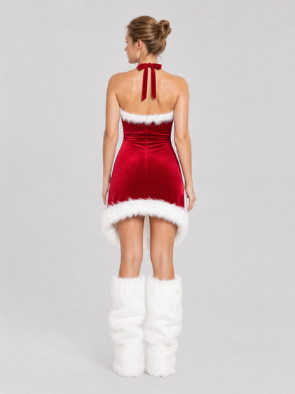 New Year's Costume, Red Dress with White Fuzzy Trim