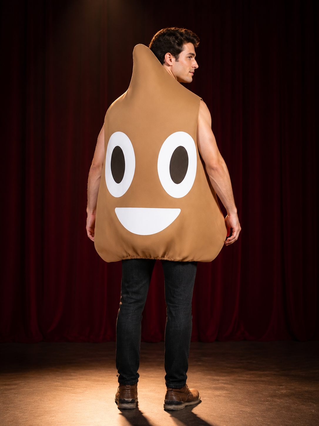 Adult Funny Poop Costume Jumpsuit, Brown Cartoon Halloween Party Outfit back view