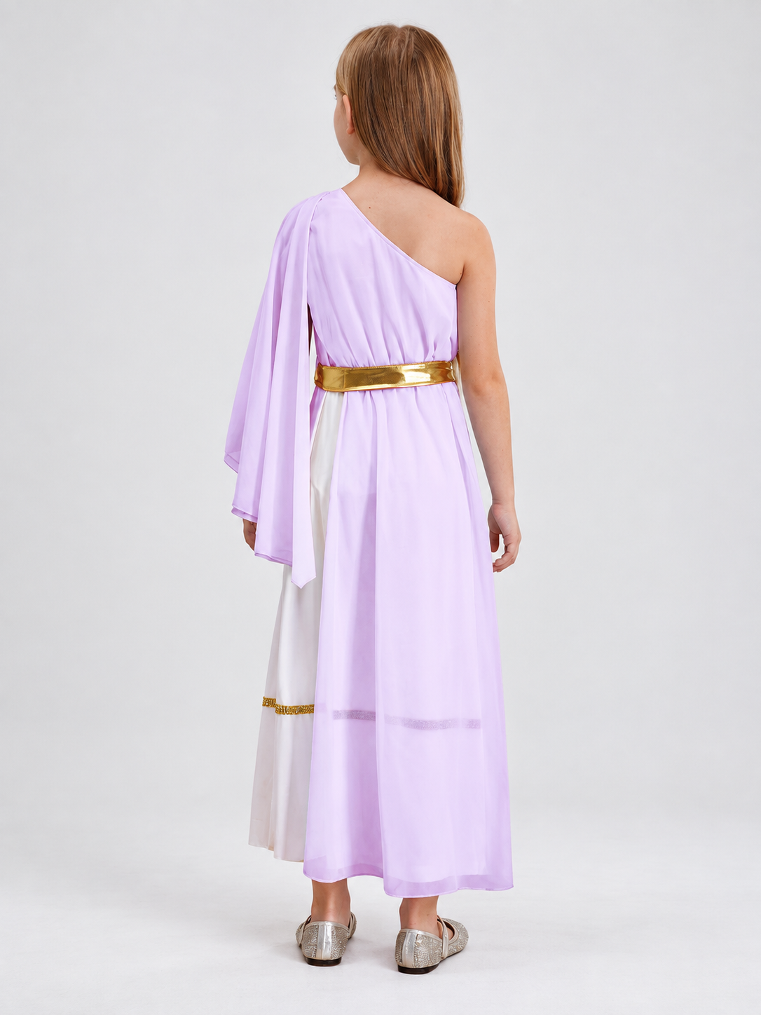 Carnival Dress with One-Shoulder Neckline and Gold-Tone Belt