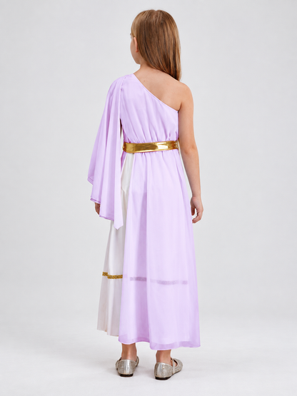 Carnival Dress with One-Shoulder Neckline and Gold-Tone Belt
