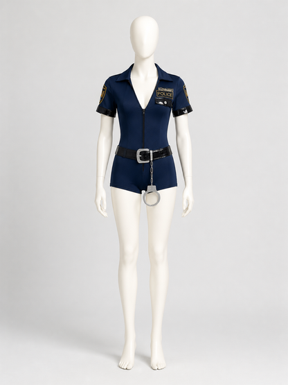 Police Cosplay Costume, Blue Jumpsuit back view