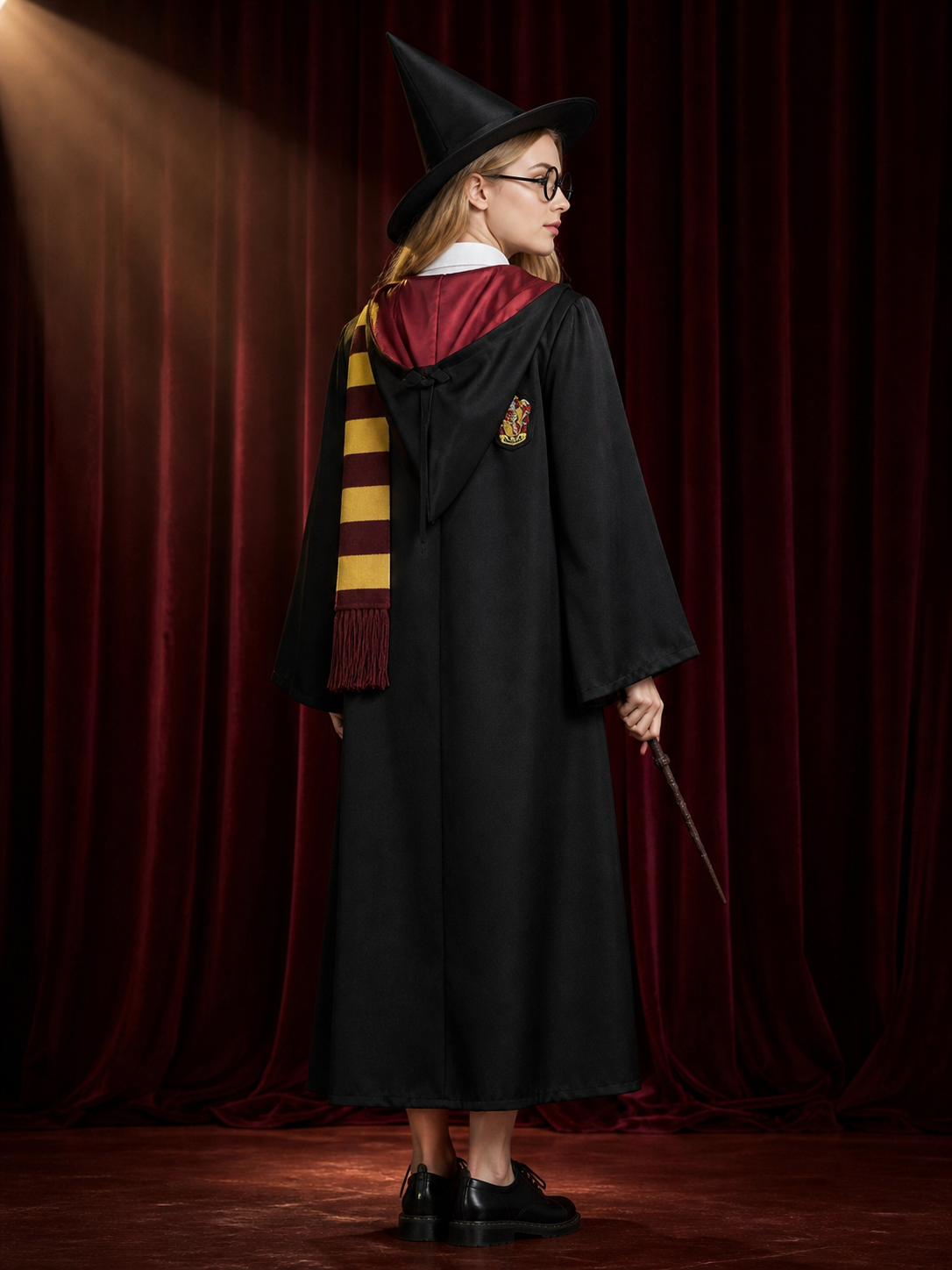 Men Women Kids Wizard Halloween Costume Set, Cape-Style Robe with Pointed Hat back view