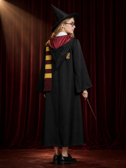 Men Women Kids Wizard Halloween Costume Set, Cape-Style Robe with Pointed Hat back view