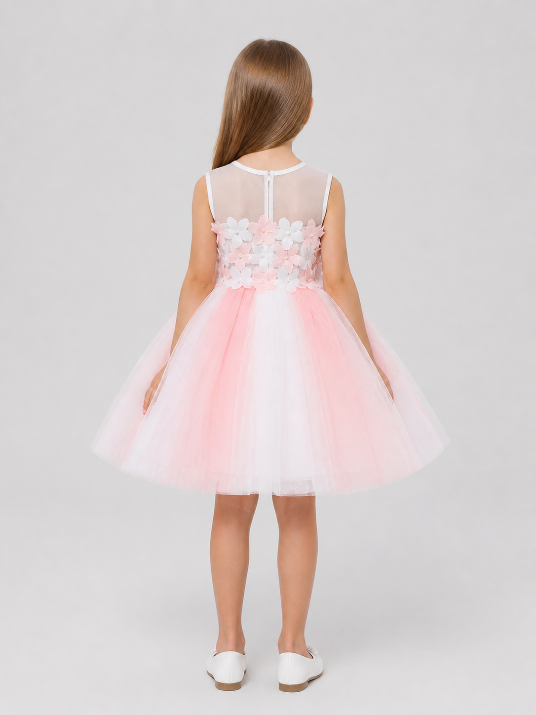 Pink and White Tulle Tutu Dress for Girls with Flowers