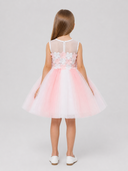 Pink and White Tulle Tutu Dress for Girls with Flowers