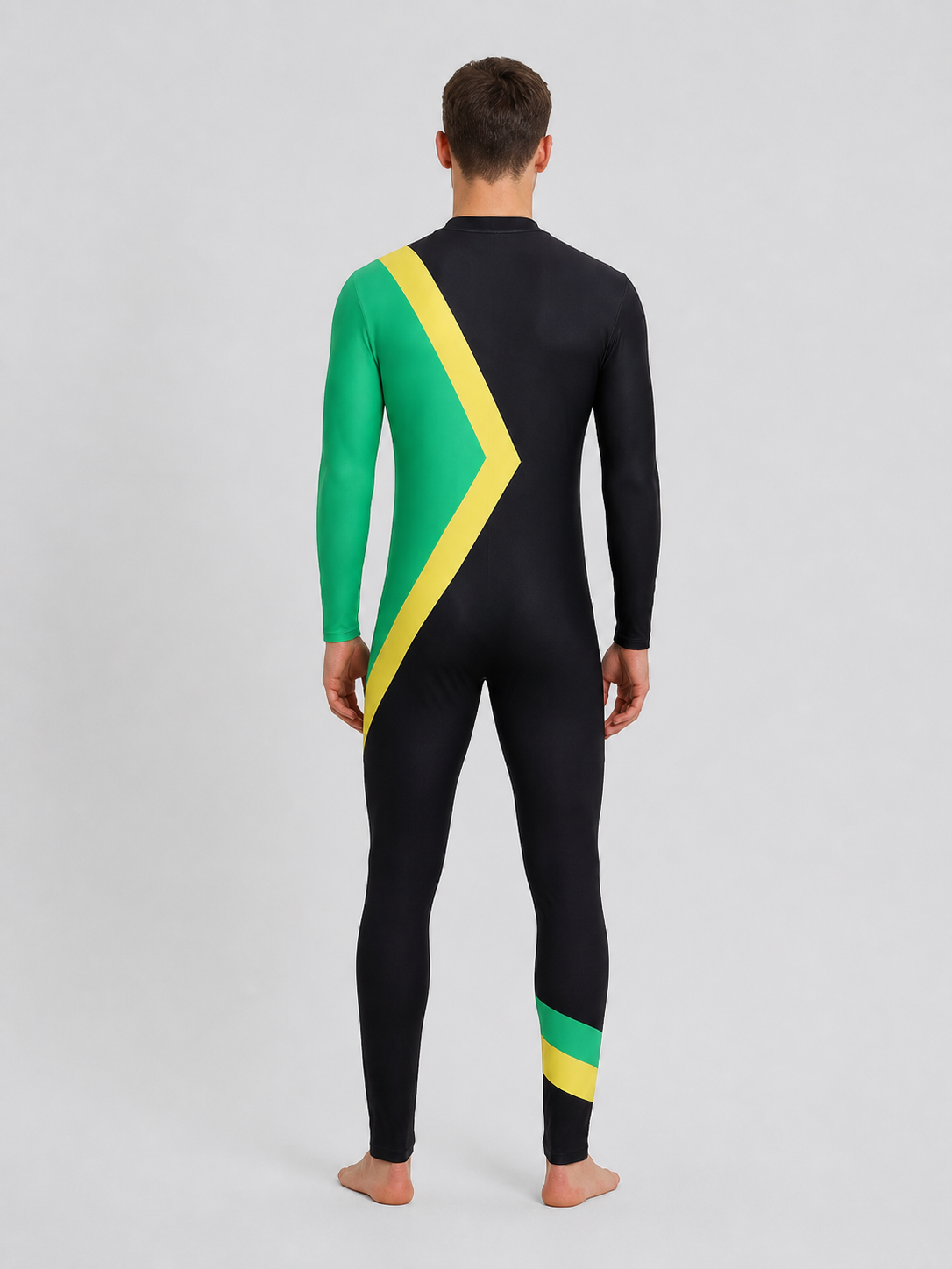 Cosplay Bobsled Team Jumpsuit, Green and Yellow back view