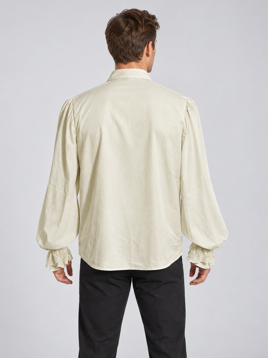 Beige shirt with a jabot and ruffled cuffs