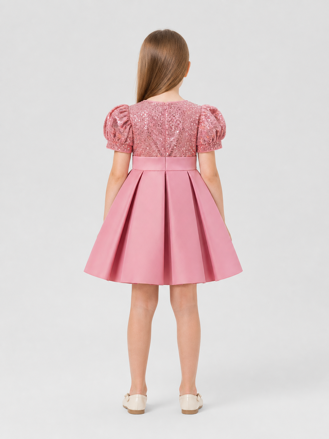 Dressy Sequin Dress with Bow and Full Skirt back view