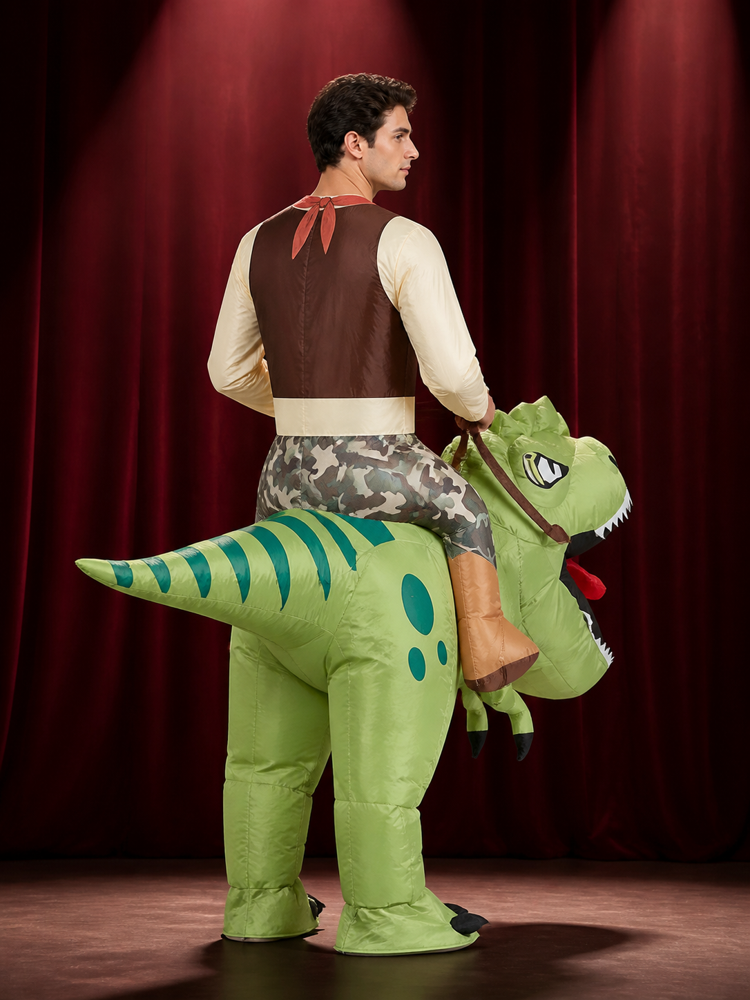 Inflatable Dinosaur Costume, Green Dinosaur Suit With Tail back view