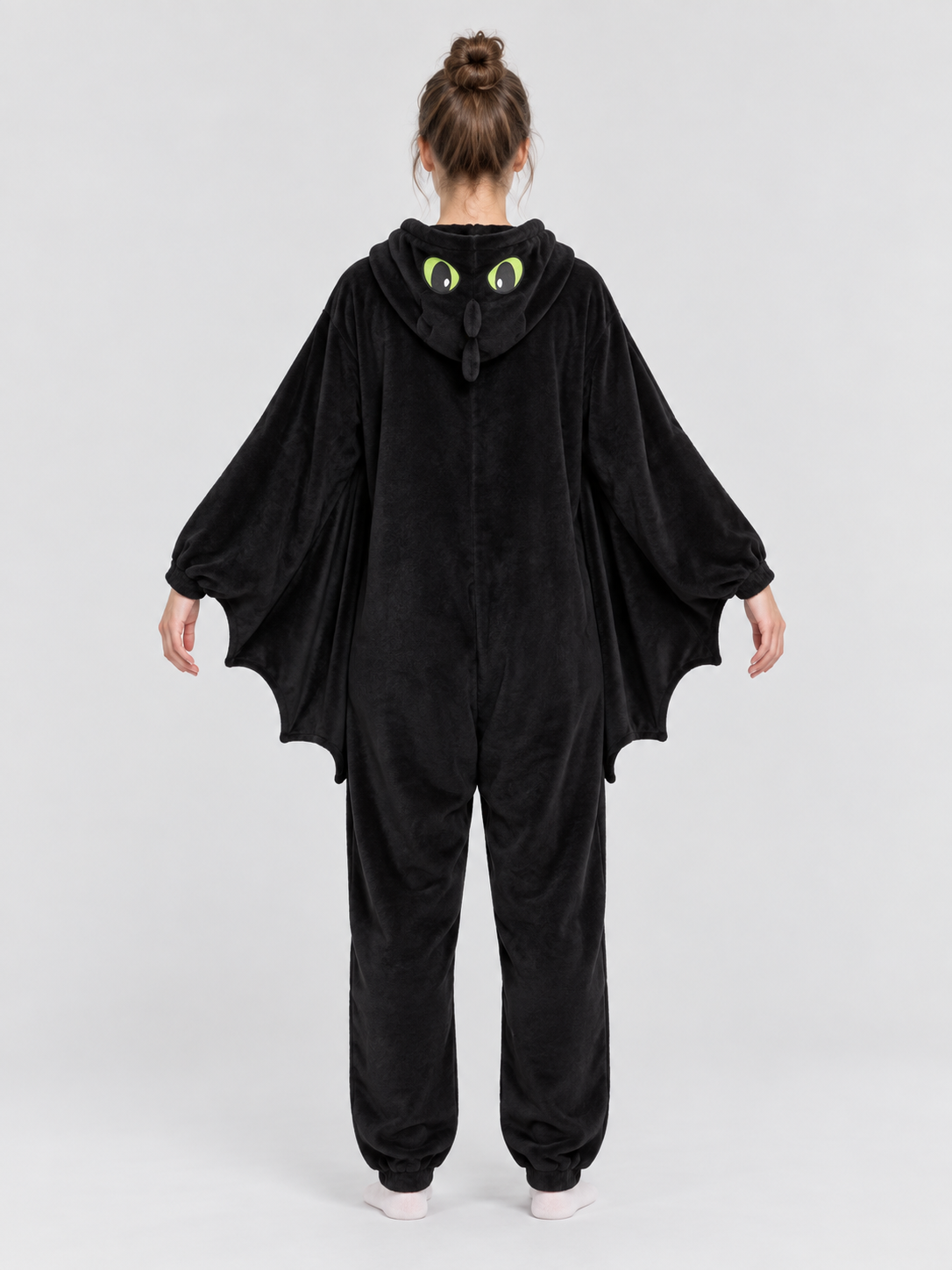 Black Fleece Hooded Pajama Jumpsuit with Wings