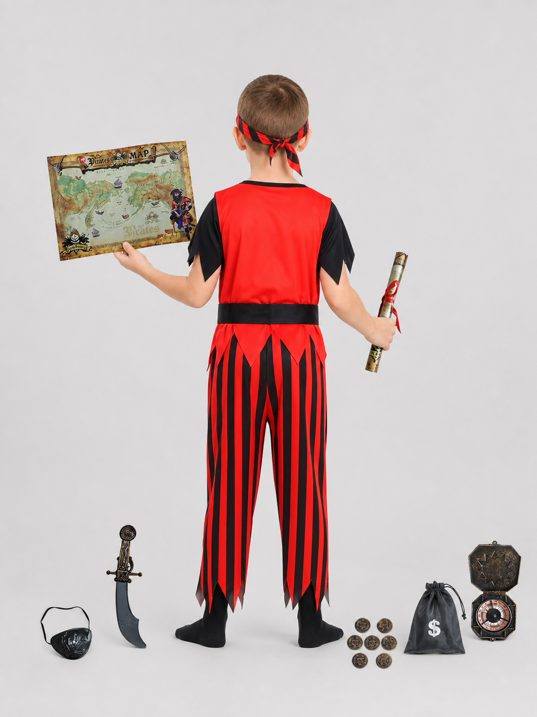 Children's Pirate Costume for Cosplay, Accessory Set back view