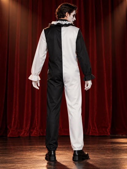 Black and White Clown Costume for Cosplay with Jabot and Gloves