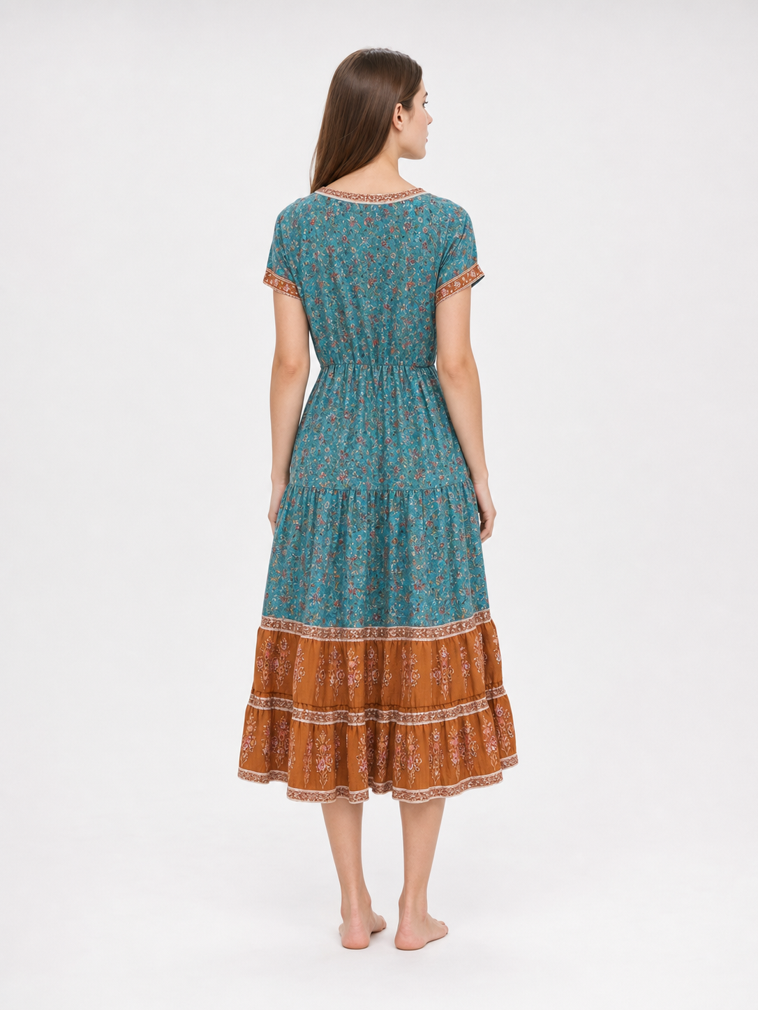 Printed Midi Dress with Short Sleeves
