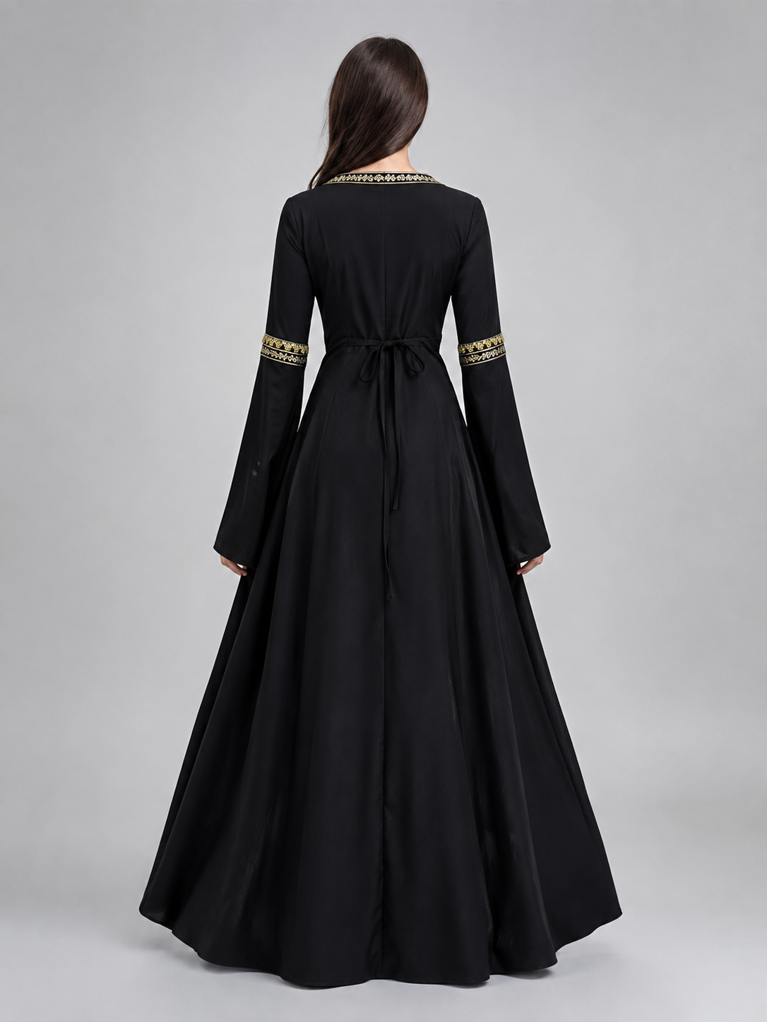 Floor-Length Dress with Gold-Toned Trim back view
