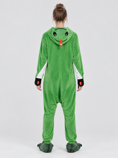 Green Flannel Dinosaur Hooded Pajama Jumpsuit