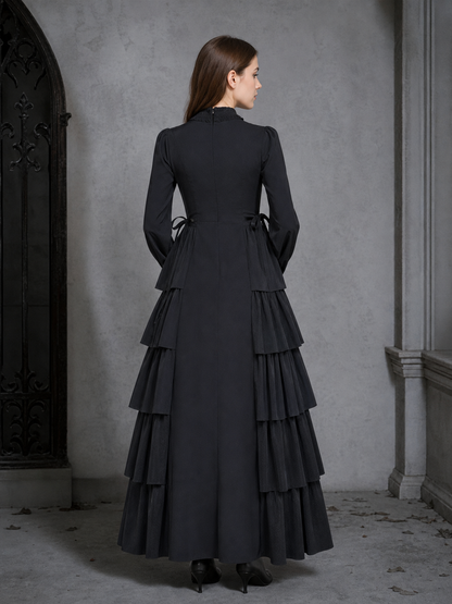 Black Gothic Dress with Ruffles and Lacing
