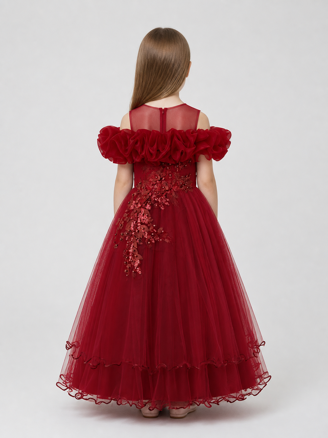 Full Princess Dress with Off-the-Shoulder Design and Sequins back view