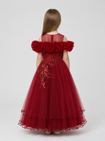 Full Princess Dress with Off-the-Shoulder Design and Sequins back view