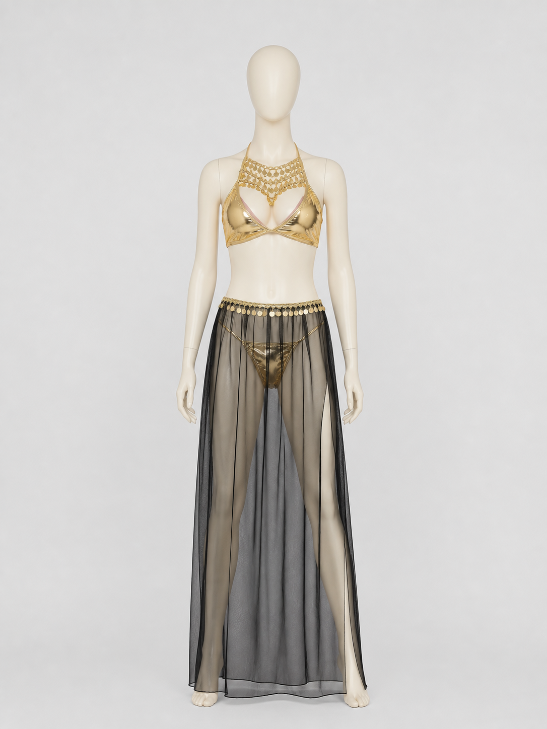 Cleopatra Costume with Sequins and a Sheer Skirt with a Slit back view
