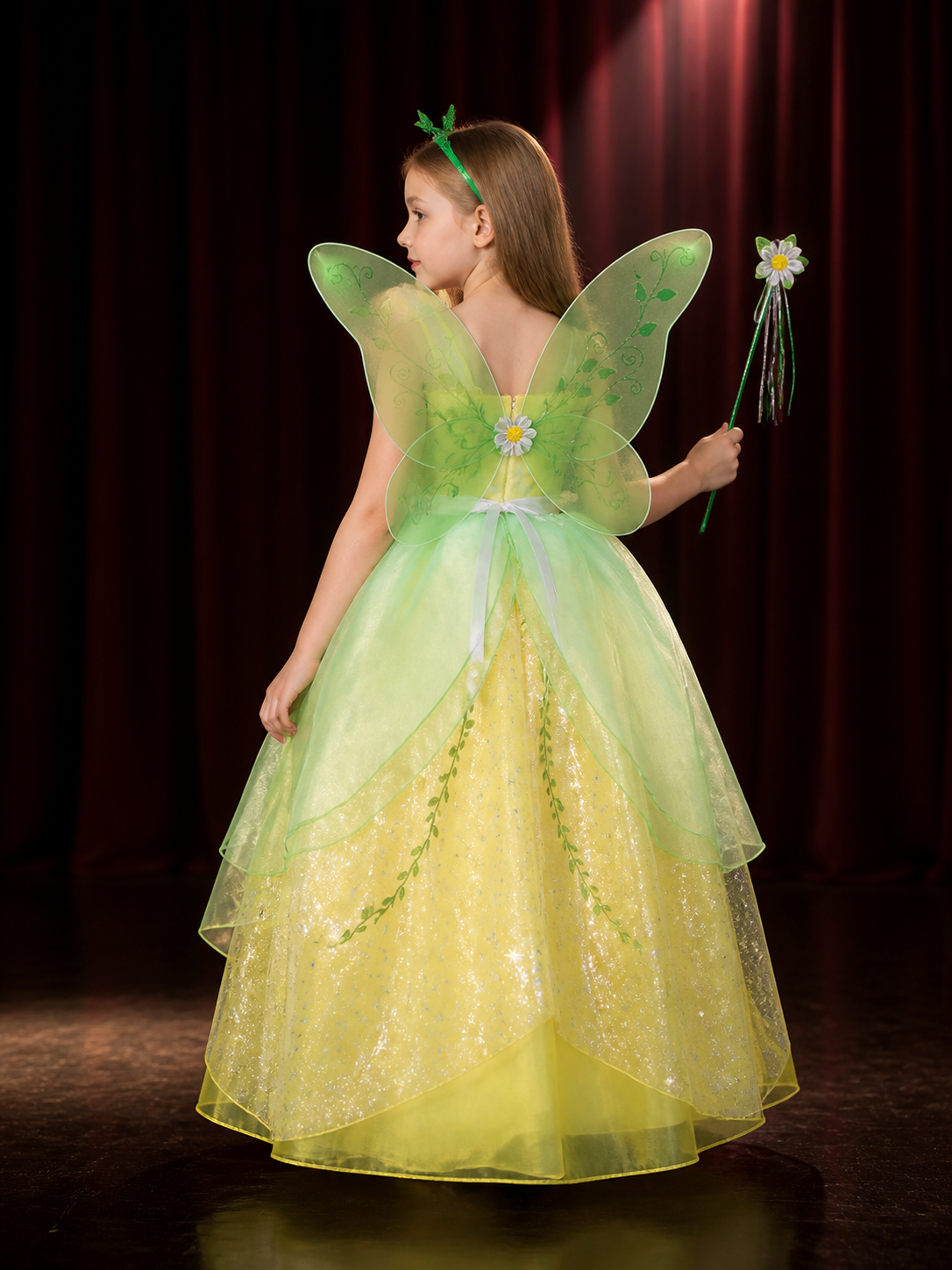Girls' Princess Costume Set With Layered Tulle Skirt, Butterfly Wings & Star back view