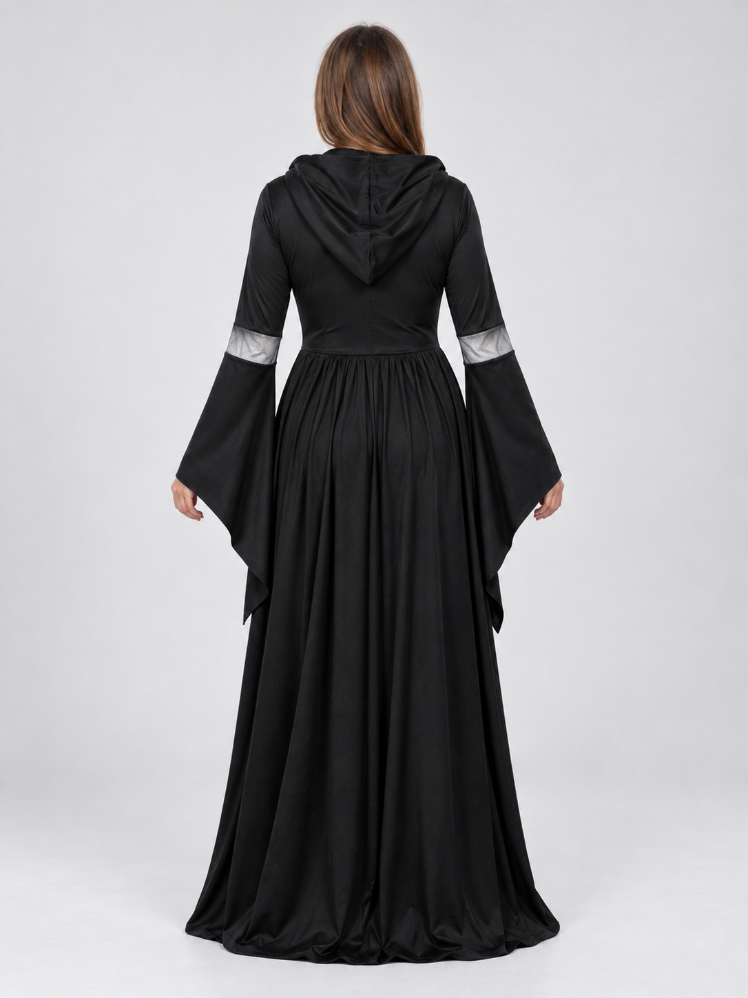 Long Black Hooded Carnival Dress with Lacing