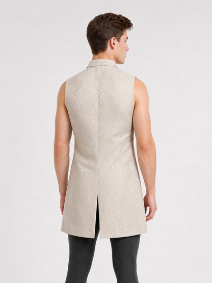 Vintage Longline Vest with Jacquard Pattern