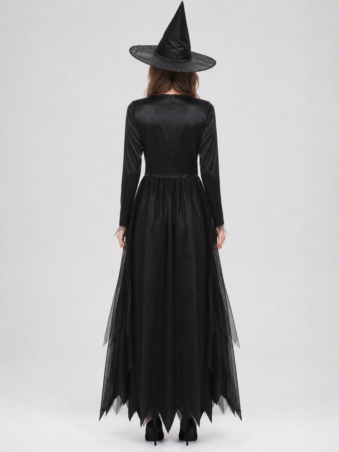 Witch Costume Dress: Long Black Dress with a High Collar