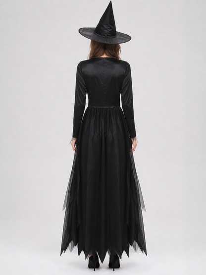 Witch Costume Dress: Long Black Dress with a High Collar