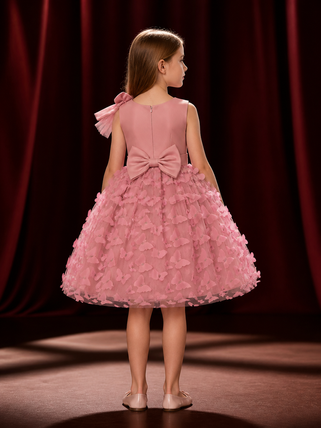 Baby Girls' Butterfly Princess Dress, Layered Tulle Flower Girl Party Outfit back view