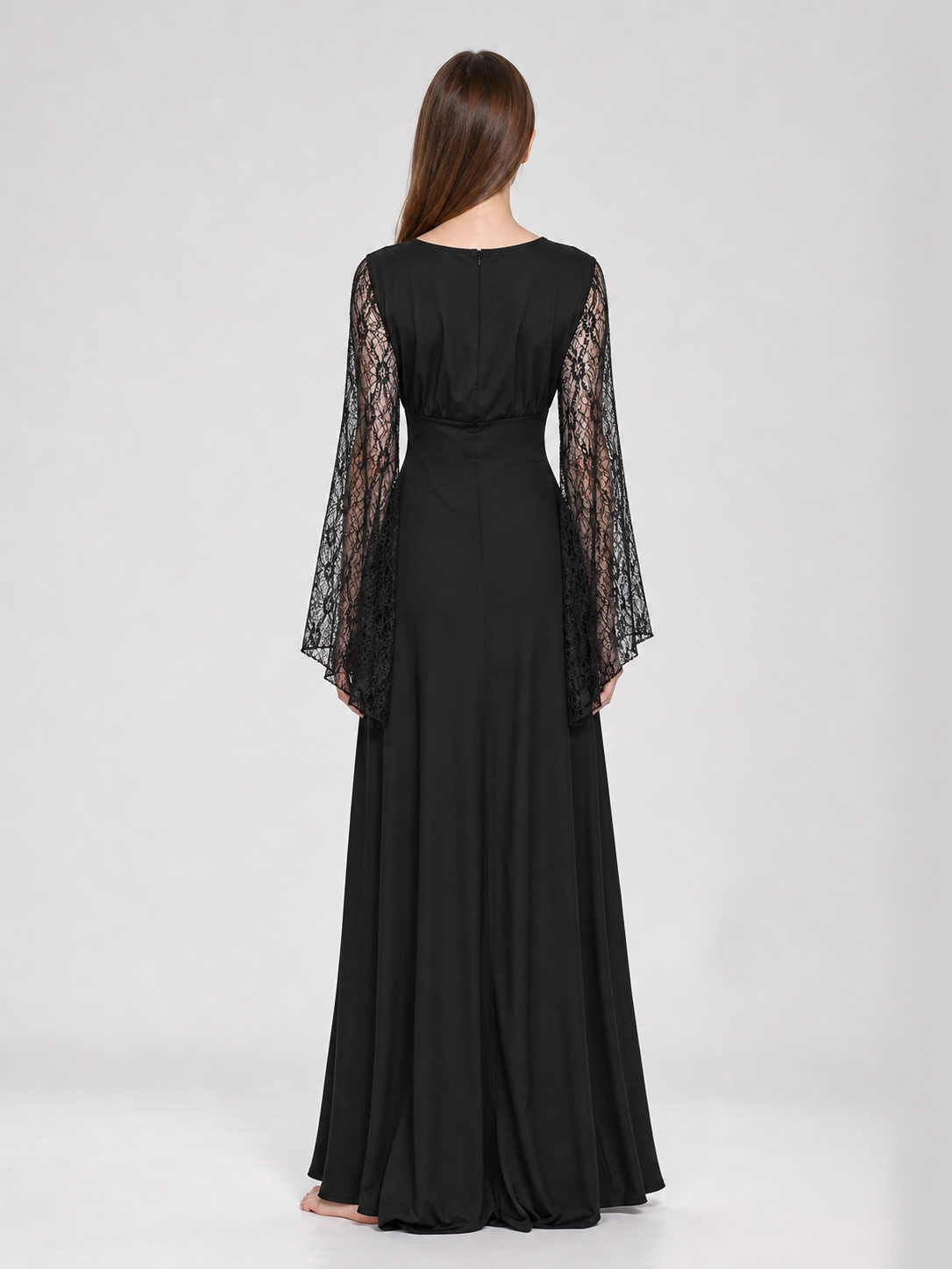 Black Gothic Dress with Lace Sleeves
