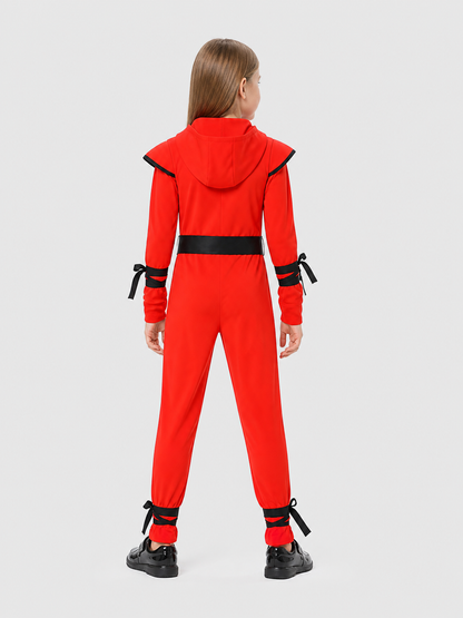 Ninja Cosplay Costume, Red Hooded Jumpsuit back view