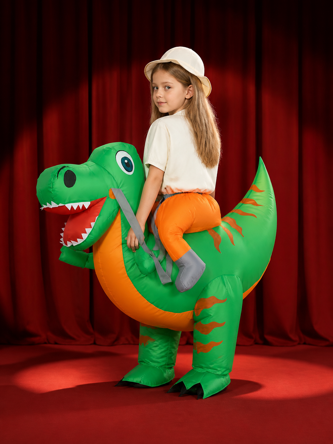 Inflatable Dinosaur Costume, Funny Halloween Party Outfit with Tail and Feet back view