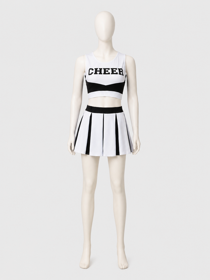 Cheerleader Costume, Top and Skirt, Black and White, S-M back view