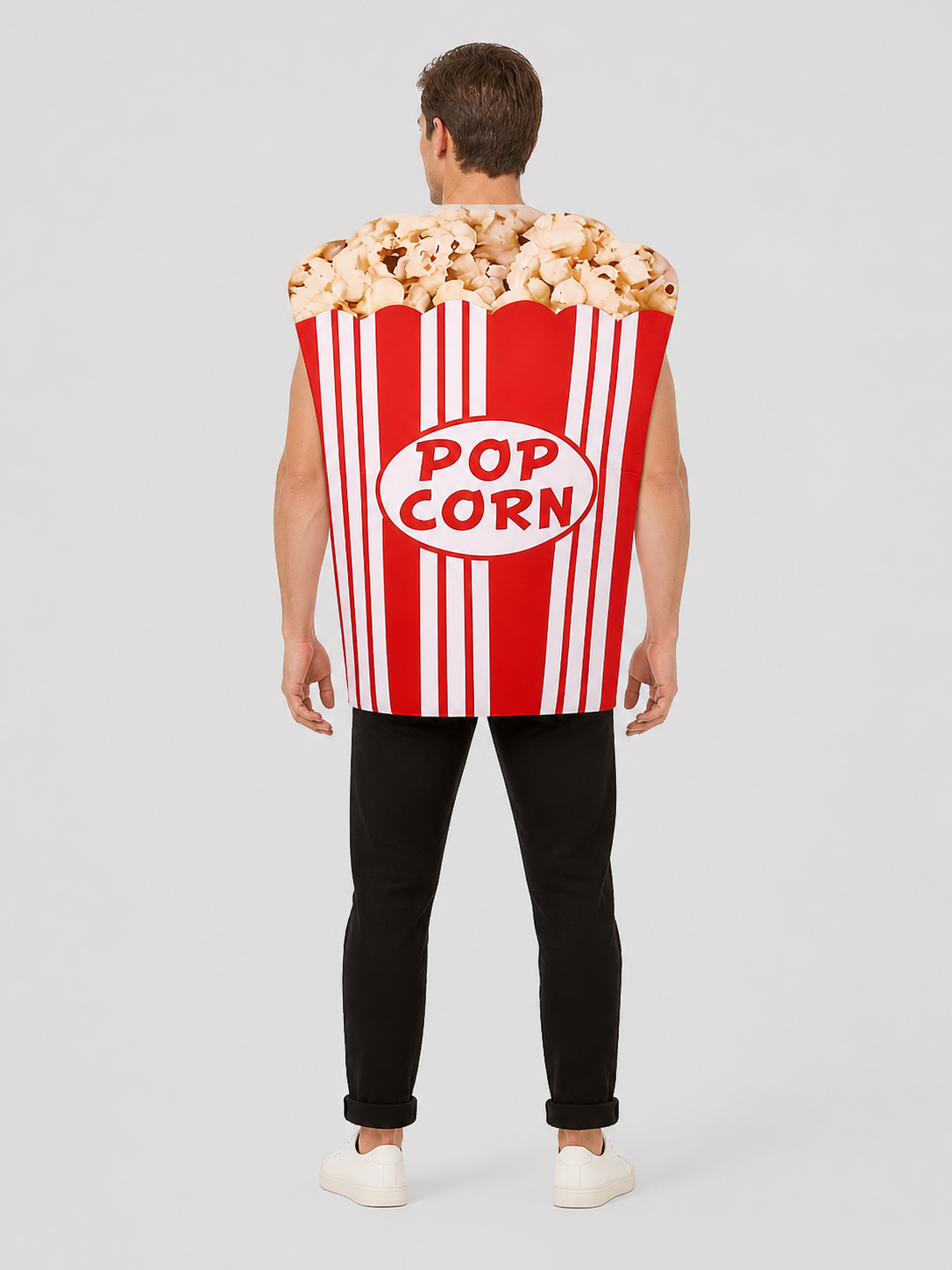 “Popcorn” carnival costume in the shape of a bucket, one size back view